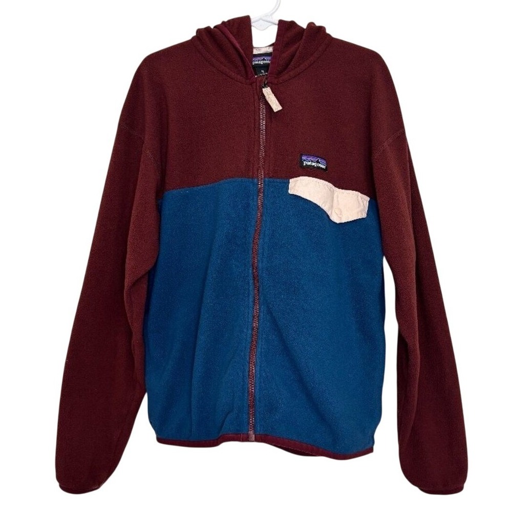 Patagonia Kids' Micro D Snap-T Fleece Jacket Girls Medium 10 Zip Navy Burgundy